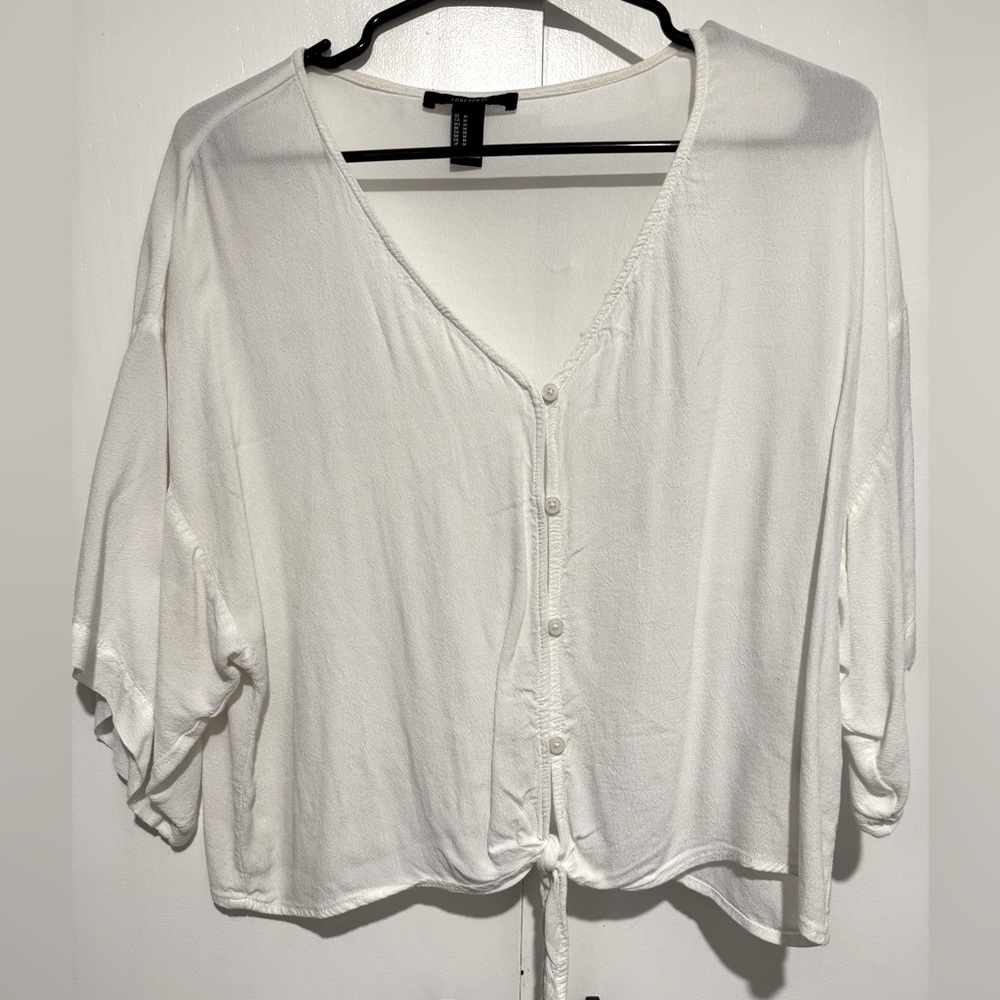 Casual White Button Tie Short Sleeve Shirt Forever 21